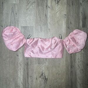 Forever 21 pink satin crop top with puffy sleeves Size S